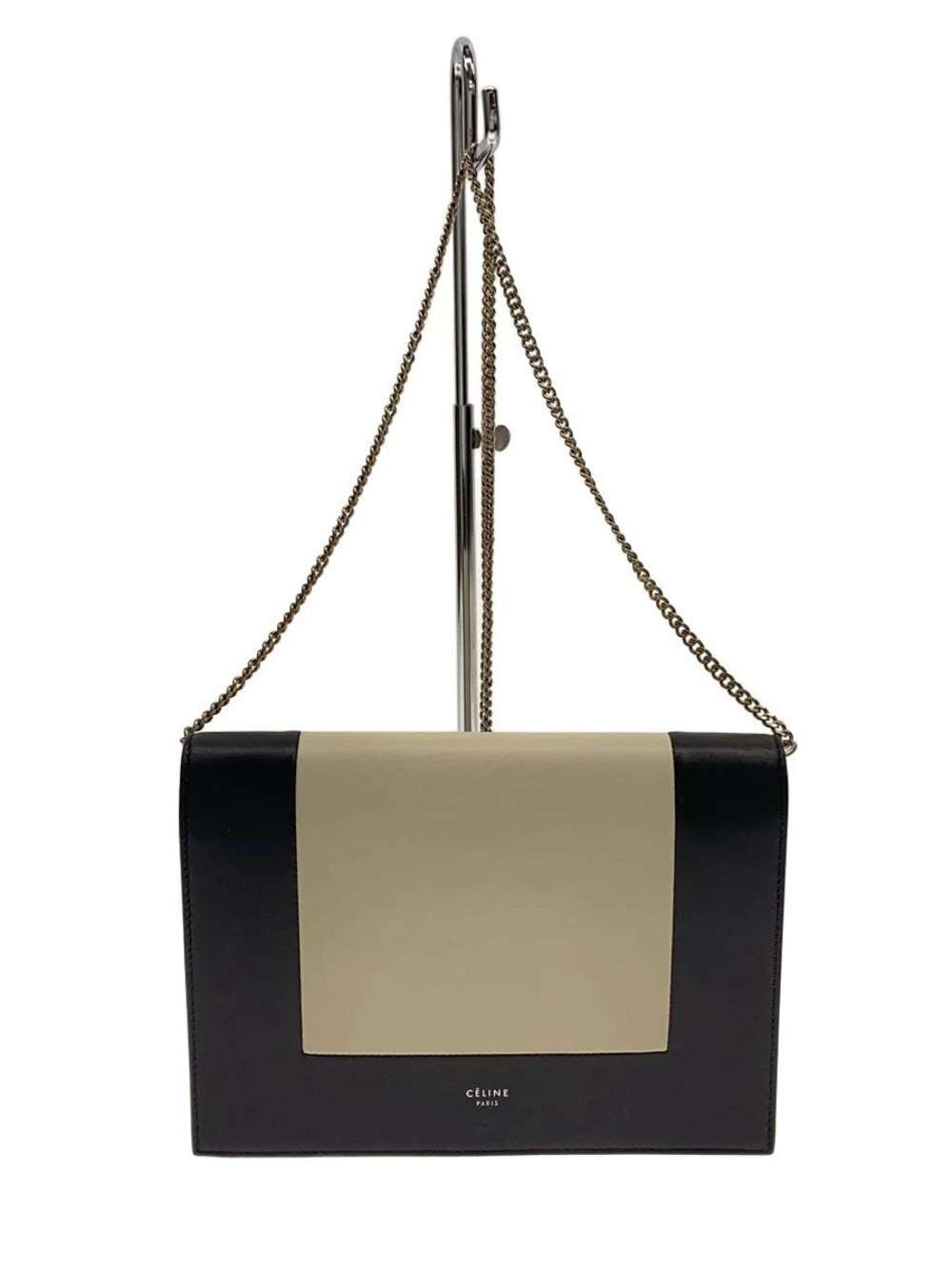 Celine black cream bicolor Frame Clutch Chain lambskin calfskin Phoebe Philo